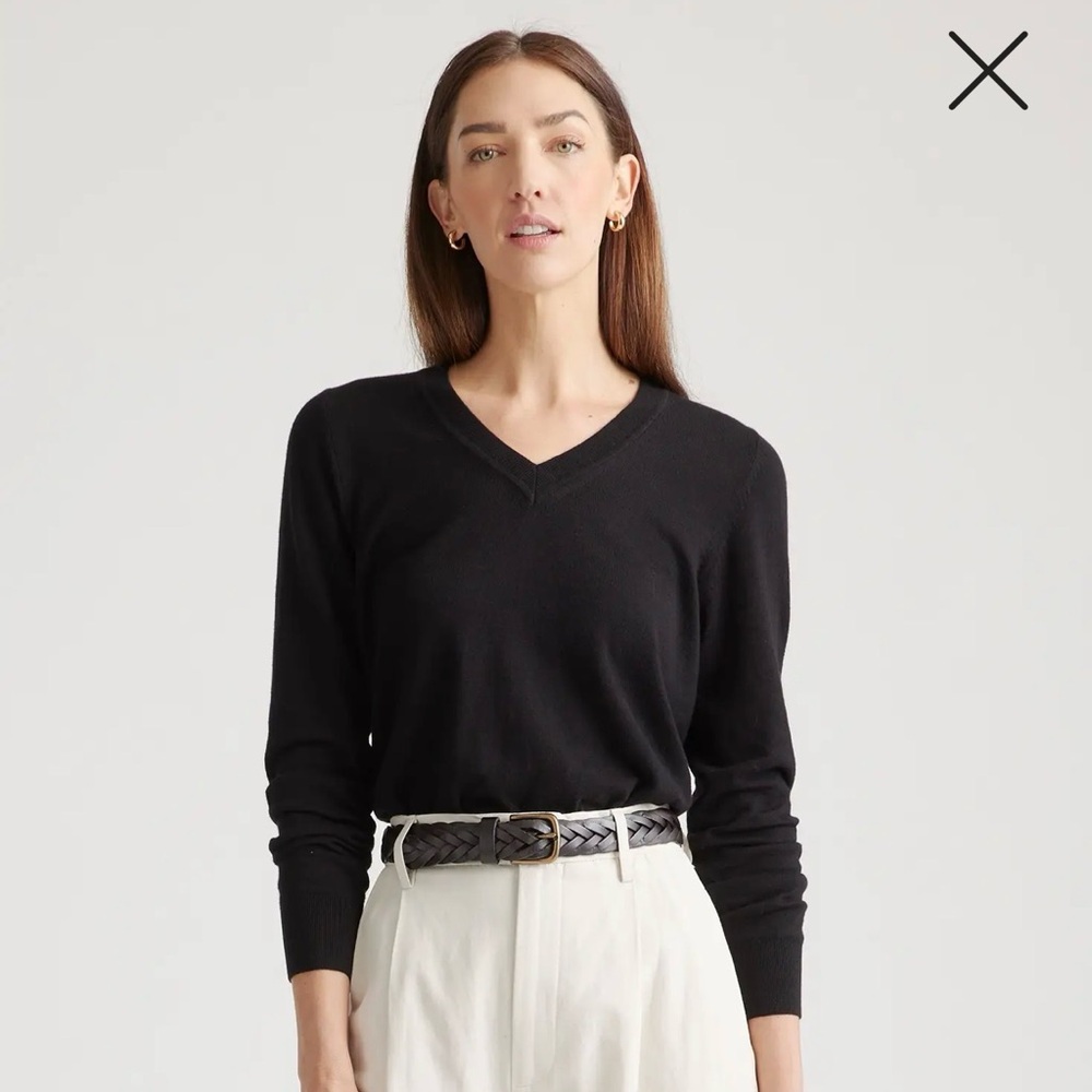 NWT Quince Lightweight Cotton Cashmere V-Neck Sweater Black Medium